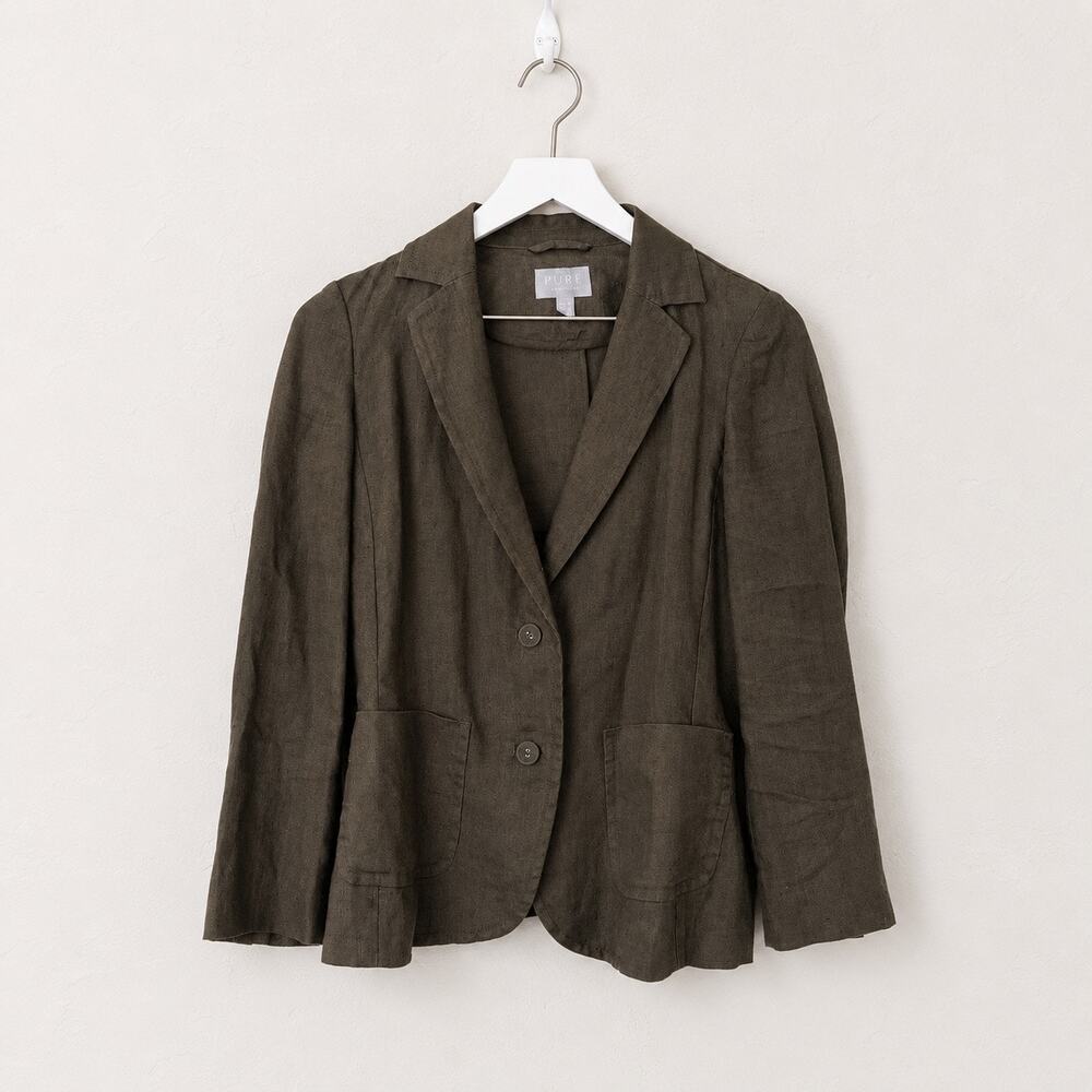 Pure Collection Olive Linen Blazer Jacket US 2 UK 8 Coastal Minimal Workwear